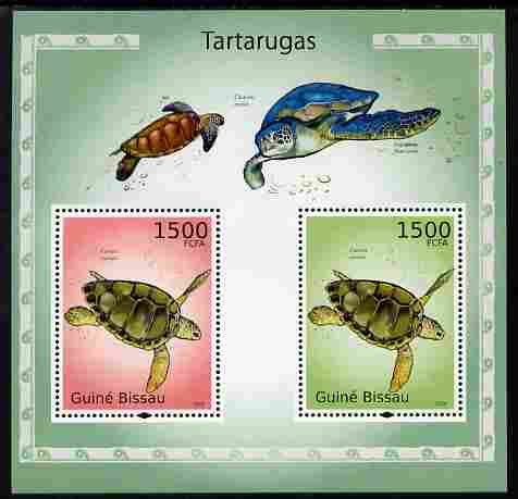 Guinea - Bissau 2010 Turtles perf s/sheet containing 2 values unmounted mint , stamps on reptiles, stamps on turtles
