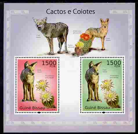 Guinea - Bissau 2010 Cactus & Cayotes perf s/sheet containing 2 values unmounted mint , stamps on animals, stamps on cayotes, stamps on dogs, stamps on cactus