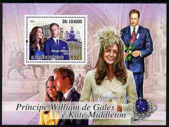 St Thomas & Prince Islands 2011 Royal Engagement - William & Kate perf m/sheet unmounted mint , stamps on royalty, stamps on william, stamps on kate