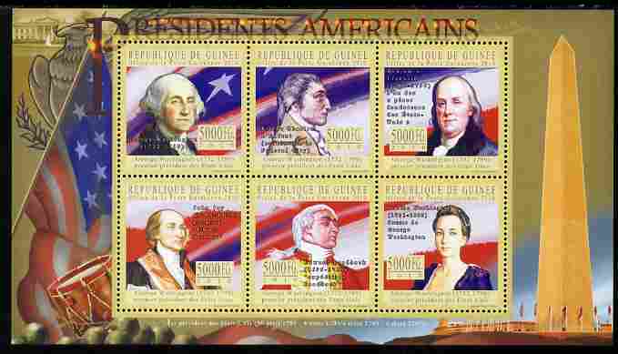 Guinea - Conakry 2010-11 Presidents of the USA #01 - George Washington perf sheetlet containing 6 values unmounted mint , stamps on personalities, stamps on americana, stamps on constitutions, stamps on usa presidents, stamps on washington
