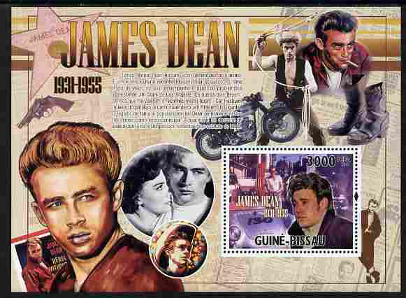 Guinea - Bissau 2010 James Dean perf s/sheet unmounted mint , stamps on personalities, stamps on films, stamps on cinema, stamps on movies.motorbikes