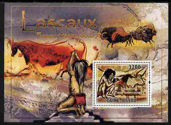 Guinea - Bissau 2010 Lascaux Cave Paintings perf s/sheet unmounted mint , stamps on arts, stamps on dinosaurs, stamps on caves, stamps on animals, stamps on hunting