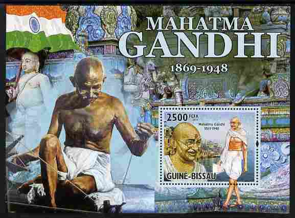 Guinea - Bissau 2010 Mahatma Gandhi #1 perf s/sheet unmounted mint , stamps on personalities, stamps on constitutions, stamps on gandhi, stamps on flags