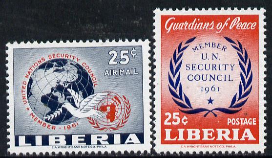 Liberia 1960 UN Security Council set of 2 unmounted mint, SG 841-42, stamps on united-nations    security   maps