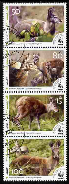 Afghanistan 2004 WWF - Himalayan Musk Deer perf set of 4 in se-tenant strip fine cto used, stamps on animals, stamps on  wwf , stamps on deer