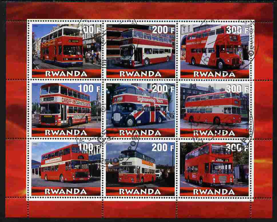 Rwanda 2000 Buses perf sheetlet containing 9 values fine cto used, stamps on , stamps on  stamps on transport, stamps on  stamps on buses