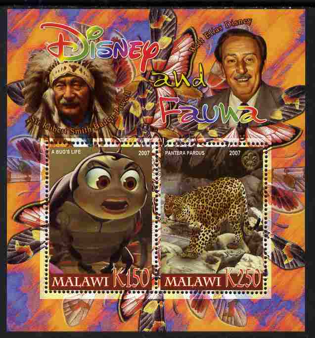 Malawi 2007 Disney & Fauna #22 perf sheetlet containing 2 values unmounted mint. Note this item is privately produced and is offered purely on its thematic appeal, it has..., stamps on disney, stamps on scouts, stamps on indians, stamps on animals, stamps on films, stamps on cinema, stamps on movies, stamps on cartoons, stamps on butterflies, stamps on cats, stamps on panthers