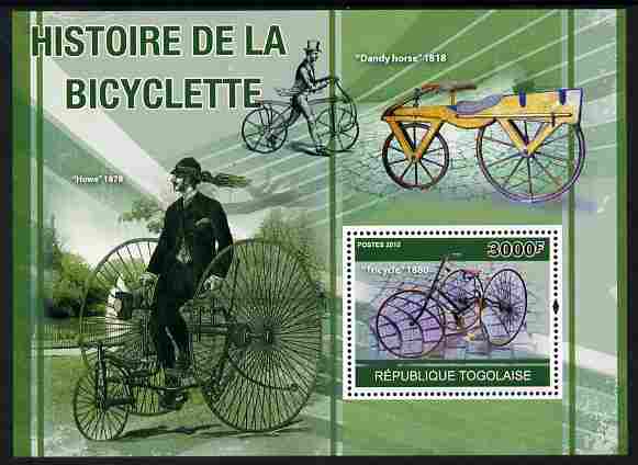 Togo 2010 History of the Bicycle perf m/sheet unmounted mint , stamps on transport, stamps on bicycles