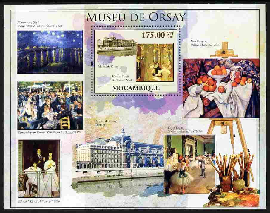Mozambique 2010 The Orsay Museum, Paris perf m/sheet unmounted mint, Yvert 301, stamps on arts.museums, stamps on cezanne, stamps on degas, stamps on renoir, stamps on manet, stamps on van gogh
