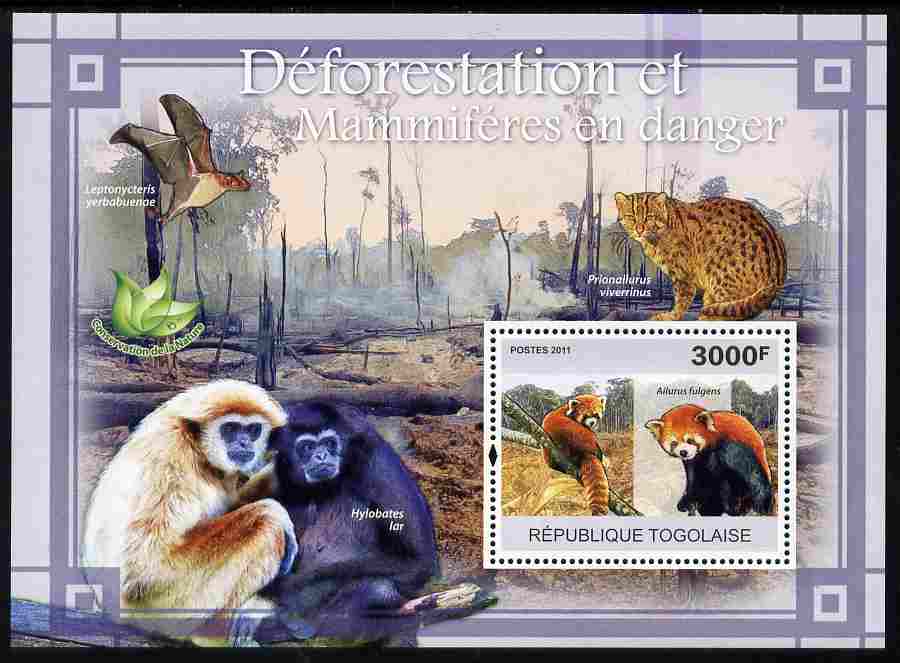 Togo 2011 Environment - Deforestation & Endangered Mammals perf s/sheet unmounted mint, stamps on , stamps on  stamps on environment, stamps on  stamps on animals, stamps on  stamps on  wwf , stamps on  stamps on mammals, stamps on  stamps on trees, stamps on  stamps on apes, stamps on  stamps on bats, stamps on  stamps on cats