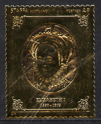 Staffa 1977 Monarchs \A38 Queen Elizabeth I embossed in 23k gold foil with 12 carat white gold overlay (Rosen #490) unmounted mint, stamps on royalty    history     shakespeare    drake