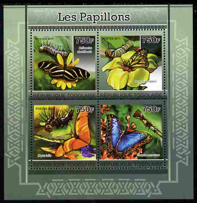 Togo 2011 Butterflies perf sheetlet containing 4 values unmounted mint, stamps on butterflies