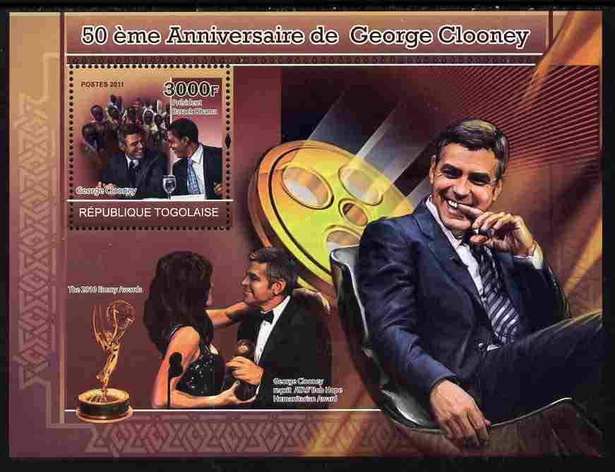 Togo 2011 50th Birth Anniversary of George Clooney perf souvenir sheet unmounted mint, stamps on personalities, stamps on films, stamps on movies, stamps on cinema, stamps on 
