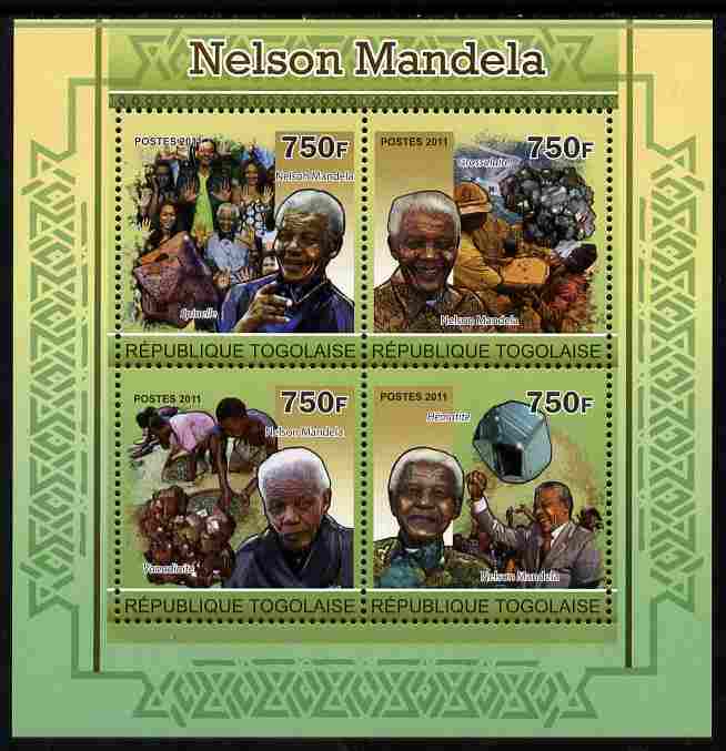 Togo 2011 Nelson Mandela & Minerals perf sheetlet containing 4 values unmounted mint, stamps on personalities, stamps on mandela, stamps on nobel, stamps on peace, stamps on racism, stamps on human rights, stamps on minerals