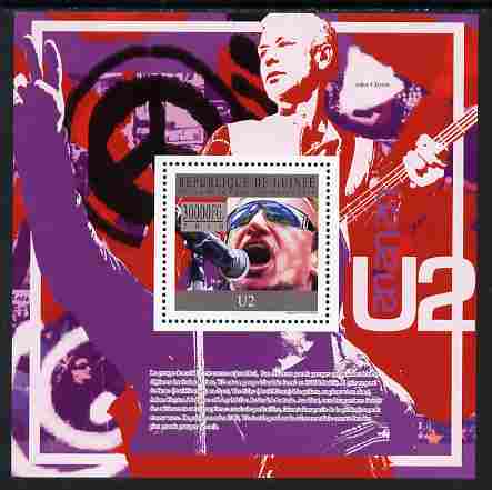 Guinea - Conakry 2010 U2 (pop group) perf s/sheet unmounted mint, Michel BL 1813, stamps on music, stamps on pops, stamps on rock, stamps on 
