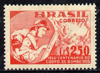 Brazil 1956 Firemens Corps (white paper) unmounted mint SG 941, stamps on fire, stamps on rescue