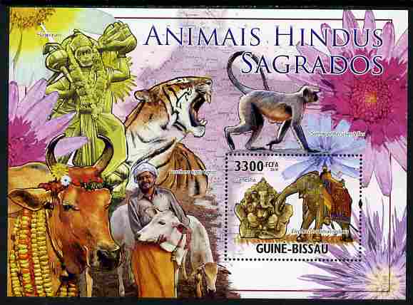 Guinea - Bissau 2010 Sacred Animals of Hinduism perf s/sheet unmounted mint, Michel BL 888, stamps on , stamps on  stamps on animals, stamps on  stamps on religion, stamps on  stamps on hinduism, stamps on  stamps on elephants, stamps on  stamps on tigers, stamps on  stamps on monkeys, stamps on  stamps on apes, stamps on  stamps on bovine