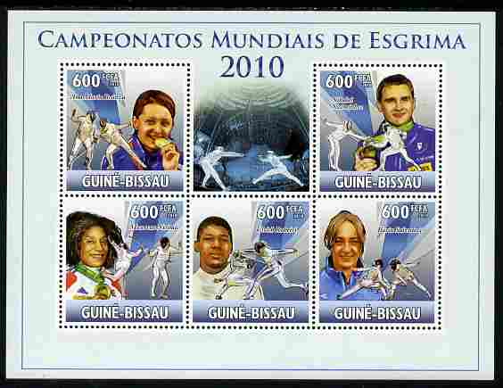 Guinea - Bissau 2010 Fencing perf sheetlet containing 5 values unmounted mint, Michel 5134-38, stamps on sport, stamps on fencing