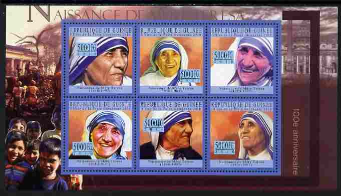 Guinea - Conakry 2010 Birth Anniversary of Mother Teresa #2 perf sheetlet containing 6 values unmounted mint, Michel 7703-08, stamps on personalities, stamps on women, stamps on human rights, stamps on peace, stamps on nobel, stamps on teresa