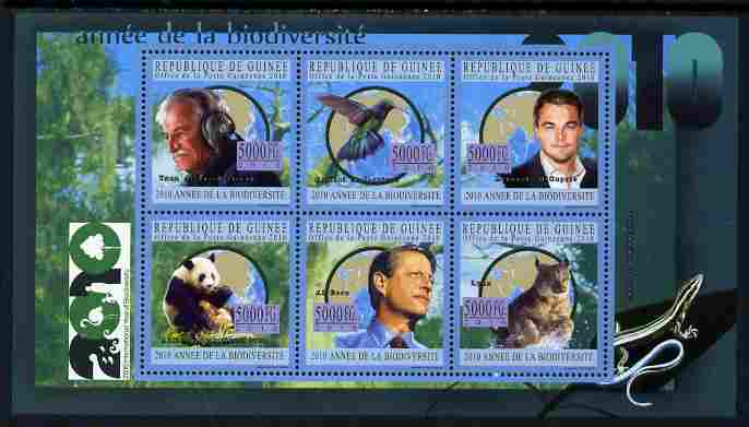 Guinea - Conakry 2010 Year of Biodiversity perf sheetlet containing 6 values unmounted mint, Michel 7774-79, stamps on animals, stamps on bears, stamps on pandas, stamps on birds, stamps on lynx, stamps on 