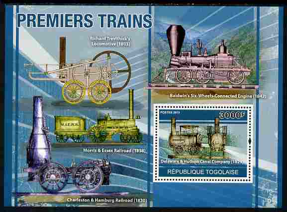 Togo 2010 Early Trains perf s/sheet unmounted mint, Yvert 440, stamps on transport, stamps on railways