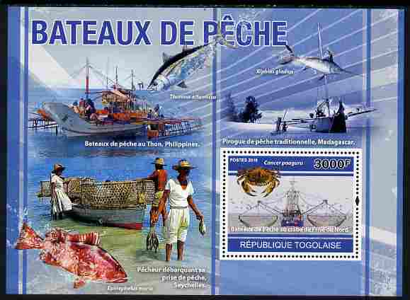 Togo 2010 Fishing Boats perf s/sheet unmounted mint, Yvert 444, stamps on transport, stamps on ships, stamps on fishing, stamps on fish, stamps on marine life