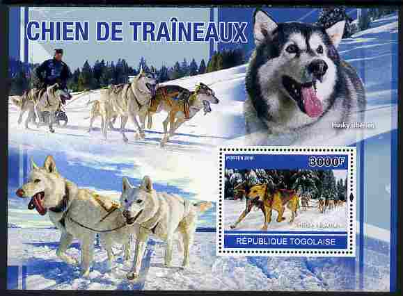 Togo 2010 Sled Dogs perf s/sheet unmounted mint, Yvert 446, stamps on transport, stamps on sleds, stamps on dogs, stamps on polar