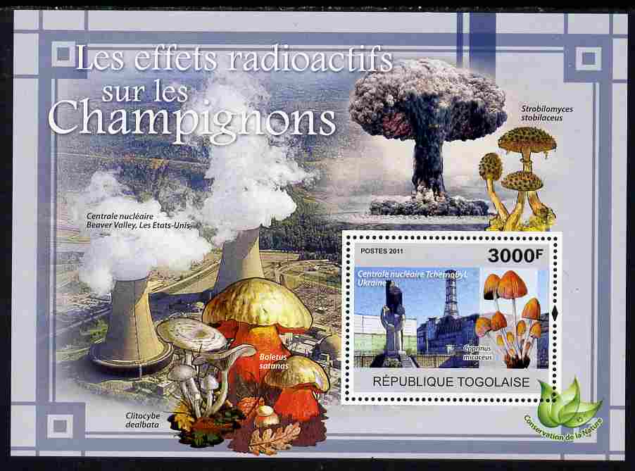 Togo 2011 Environment - Radioactivity - Mushrooms perf s/sheet unmounted mint, stamps on environment, stamps on disasters, stamps on atomics, stamps on fungi, stamps on 
