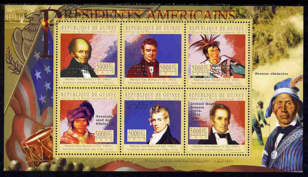 Guinea - Conakry 2010-11 Presidents of the USA #08 - Martin Van Buren perf sheetlet containing 6 values unmounted mint Michel 7907-12, stamps on americana, stamps on usa presidents, stamps on constitutions, stamps on van buren, stamps on indians