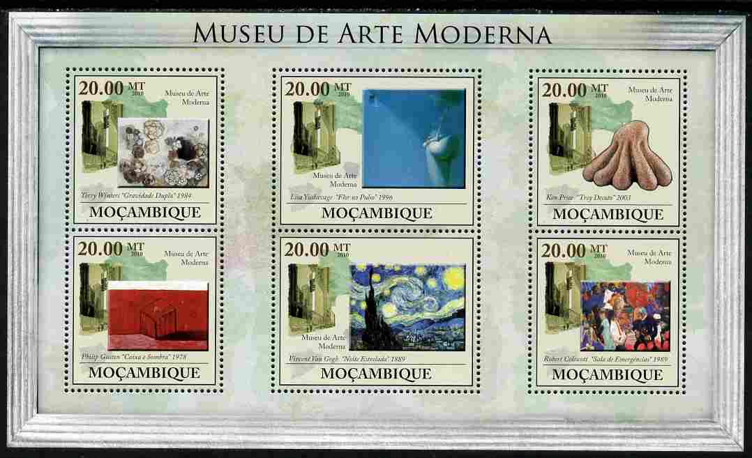 Mozambique 2010 Museum of Modern Art perf sheetlet containing 6 values unmounted mint Yvert 3284-89, stamps on arts, stamps on museums, stamps on van gogh