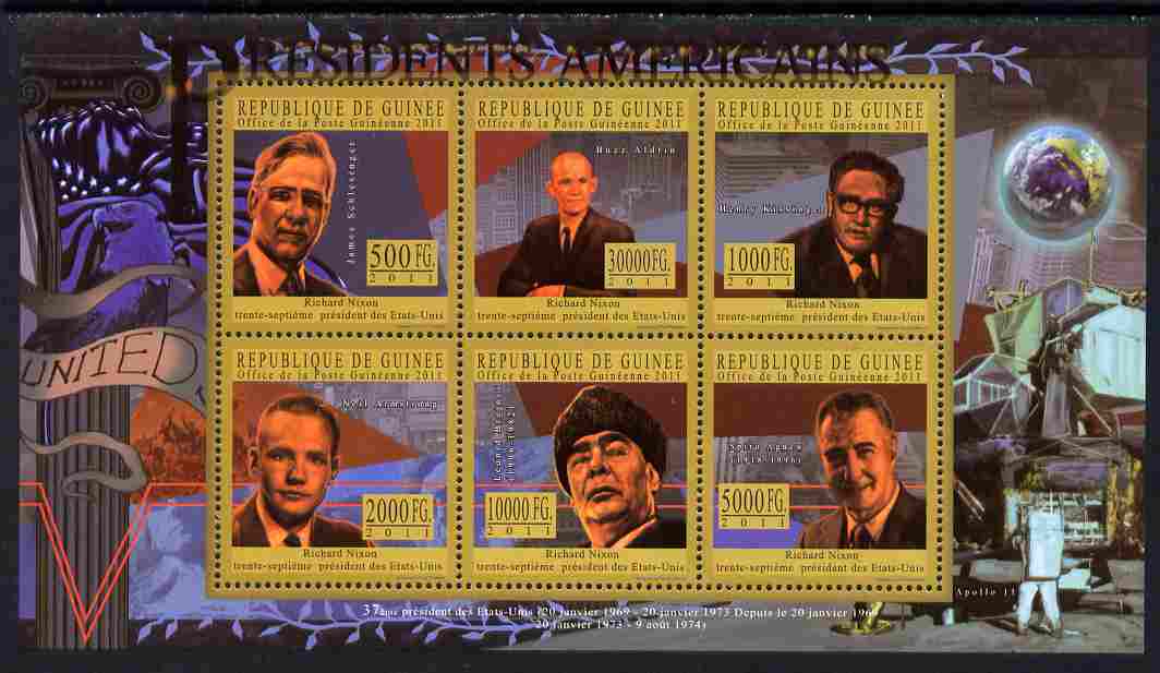 Guinea - Conakry 2010-11 Presidents of the USA #37 - Richard Nixon perf sheetlet containing 6 values unmounted mint Michel 8200-05, stamps on americana, stamps on personalities, stamps on usa presidents, stamps on constitutions, stamps on nixon.space