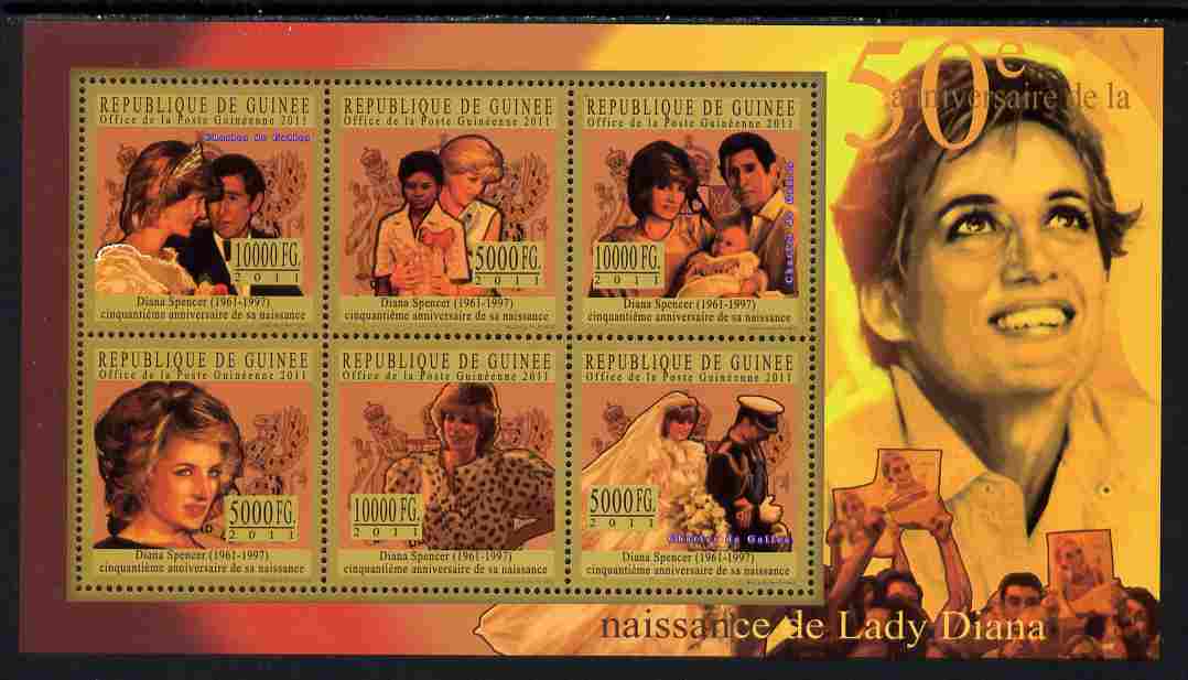 Guinea - Conakry 2011 50th Birth Anniversary of Princess Diana #4 perf sheetlet containing 6 values unmounted mint Michel 8072-77, stamps on , stamps on  stamps on personalities, stamps on  stamps on royalty, stamps on  stamps on diana, stamps on  stamps on women, stamps on  stamps on charles