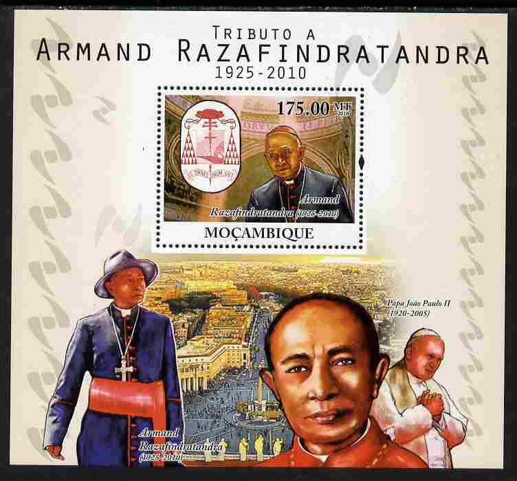 Mozambique 2010 Tribute to Armand Razafindratandra (priest) perf s/sheet unmounted mint, stamps on personalities, stamps on religion, stamps on pope