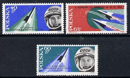 Poland 1963 2nd Team Manned Space Flight set of 3 unmounted mint, SG 1402-04, stamps on space