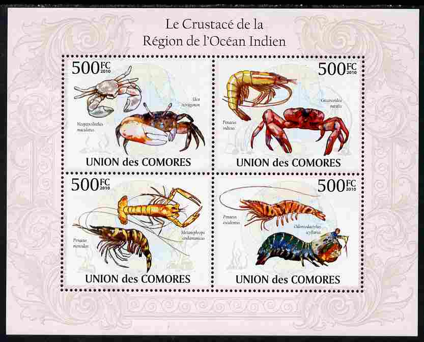 Comoro Islands 2010 Crustaceans from the Indian Ocean Region perf sheetlet containing 4 values unmounted mint, Michel 2672-75, stamps on marine life, stamps on crabs
