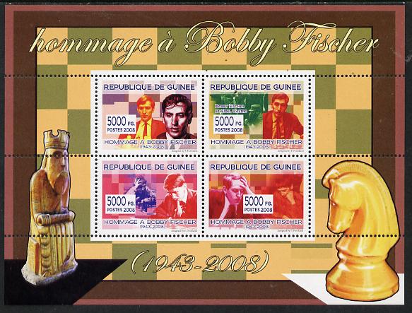 Guinea - Conakry 2008 Tribute to Bobby Fischer perf sheetlet containing 4 values unmounted mint, stamps on personalities, stamps on chess