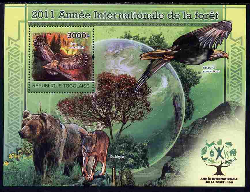 Togo 2011 International Year of the Forest perf s/sheet unmounted mint, stamps on environment, stamps on trees, stamps on birds, stamps on owls, stamps on animals, stamps on fire, stamps on frogs, stamps on animals, stamps on bears, stamps on wolves, stamps on 