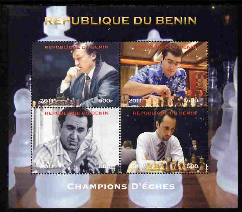 Benin 2011 Chess Champions perf sheetlet containing 4 values unmounted mint. Note this item is privately produced and is offered purely on its thematic appeal, it has no ..., stamps on personalities, stamps on chess