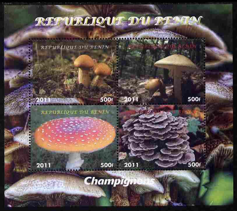 Benin 2011 Mushrooms perf sheetlet containing 4 values unmounted mint. Note this item is privately produced and is offered purely on its thematic appeal, stamps on , stamps on  stamps on fungi