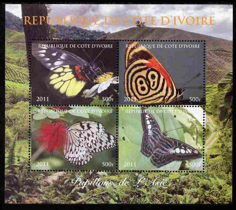 Ivory Coast 2011 Butterflies of Asia perf sheetlet containing 4 values unmounted mint. Note this item is privately produced and is offered purely on its thematic appeal, stamps on butterflies