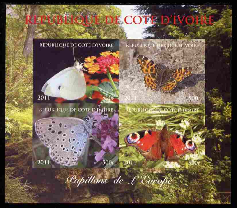 Ivory Coast 2011 Butterflies of Europe imperf sheetlet containing 4 values unmounted mint. Note this item is privately produced and is offered purely on its thematic appe..., stamps on butterflies