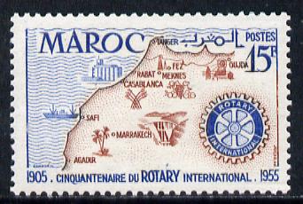 French Morocco 1955 50th Anniversary of Rotary Int SG 447 unmounted mint*, stamps on , stamps on  stamps on rotary, stamps on  stamps on maps
