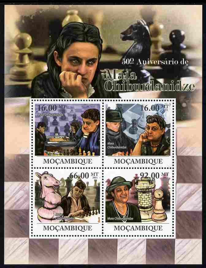Mozambique 2011 50th Birth Anniversary of Maia Chiburdanidze (chess) perf sheetlet containing 4 values unmounted mint, stamps on , stamps on  stamps on personalities, stamps on  stamps on chess, stamps on  stamps on women