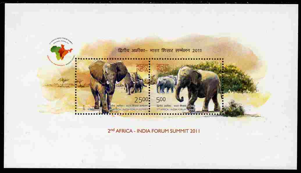 India 2011 Elephants perf m/sheet containing set of 2 values unmounted mint, stamps on animals, stamps on elephants