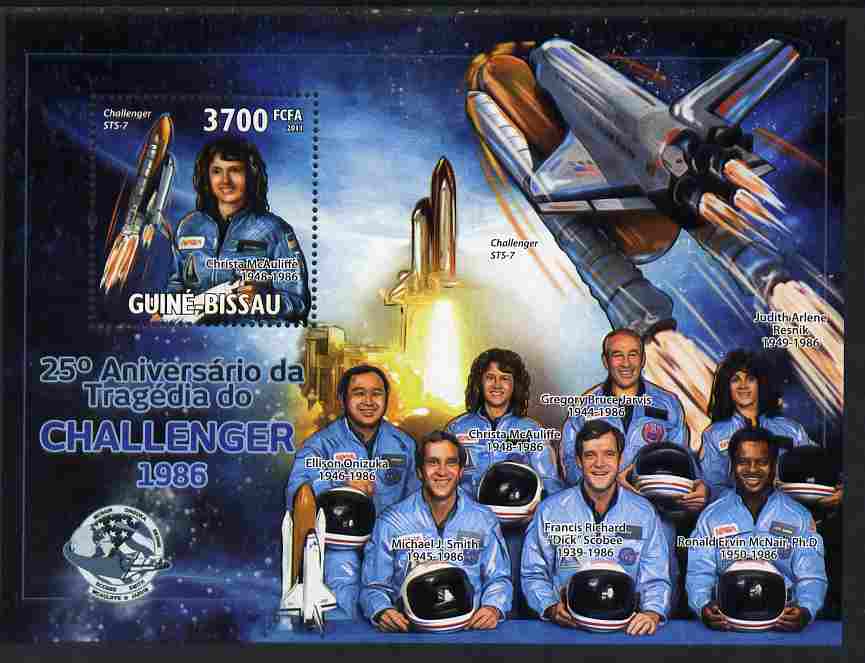 Guinea - Bissau 2011 25th Anniversary of Challenger Disaster perf s/sheet unmounted mint Michel BL910, stamps on , stamps on  stamps on space, stamps on  stamps on shuttle, stamps on  stamps on disasters, stamps on  stamps on rockets