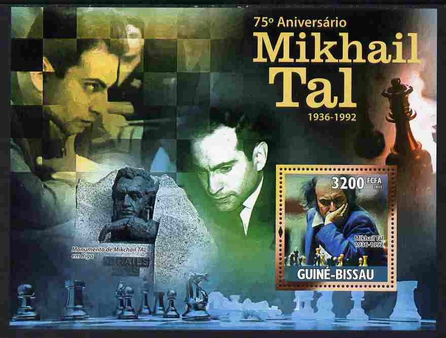 Guinea - Bissau 2011 75th Birth Anniversary of Mikhail Tal (chess) perf s/sheet unmounted mint Michel BL912, stamps on personalities, stamps on chess