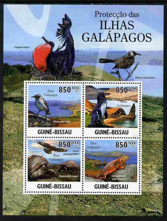 Guinea - Bissau 2011 Protection of Fauna on Galapagos Islands perf sheetlet containing 4 values unmounted mint Michel 5283-86, stamps on animals, stamps on birds, stamps on lizards, stamps on tortoises