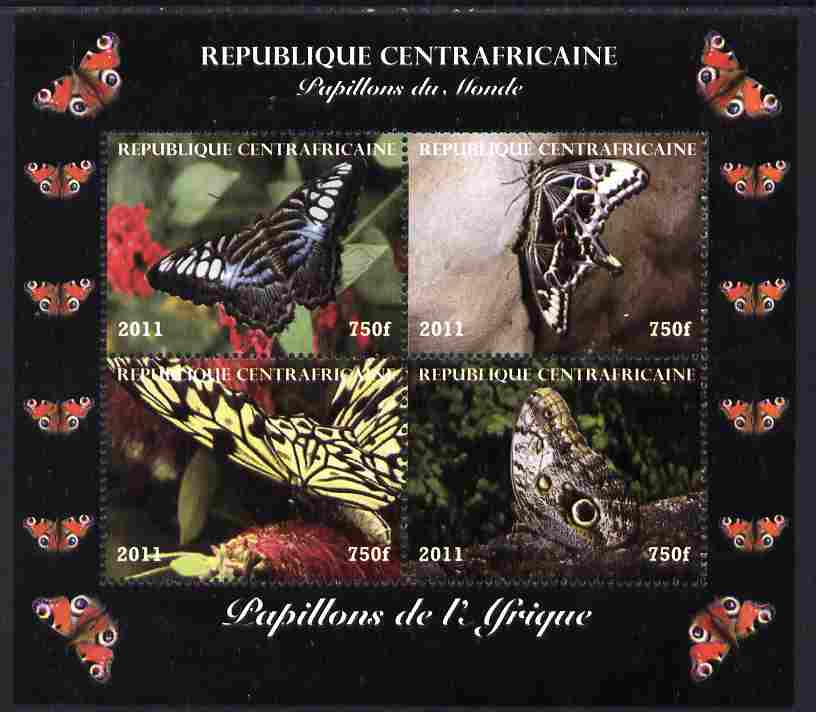 Central African Republic 2011 Butterflies of the World - Africa perf sheetlet containing 4 values unmounted mint. Note this item is privately produced and is offered pure..., stamps on butterflies