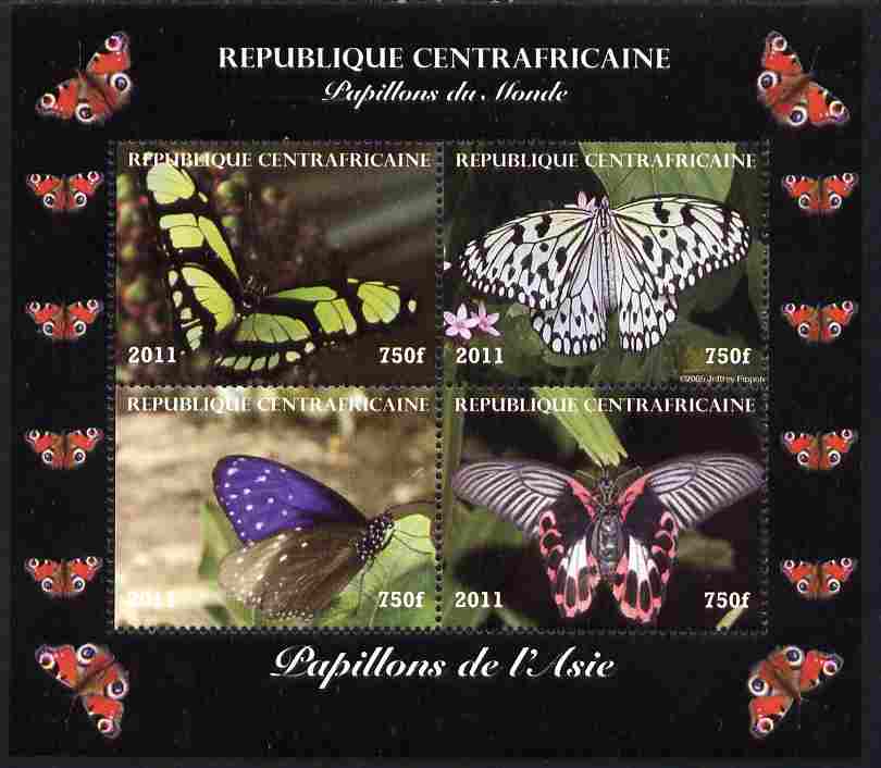 Central African Republic 2011 Butterflies of the World - Asia perf sheetlet containing 4 values unmounted mint. Note this item is privately produced and is offered purely..., stamps on butterflies