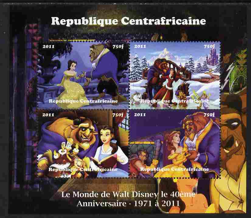 Central African Republic 2011 The World of Walt Disney #1 perf sheetlet containing 4 values unmounted mint. Note this item is privately produced and is offered purely on ..., stamps on disney, stamps on movies, stamps on cinema, stamps on films